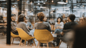 A group of people talking.